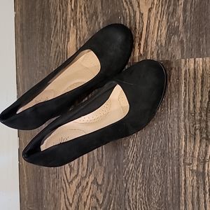 Dexflex Comfort Wedges Black Suede-like Fabric Sz 7.5